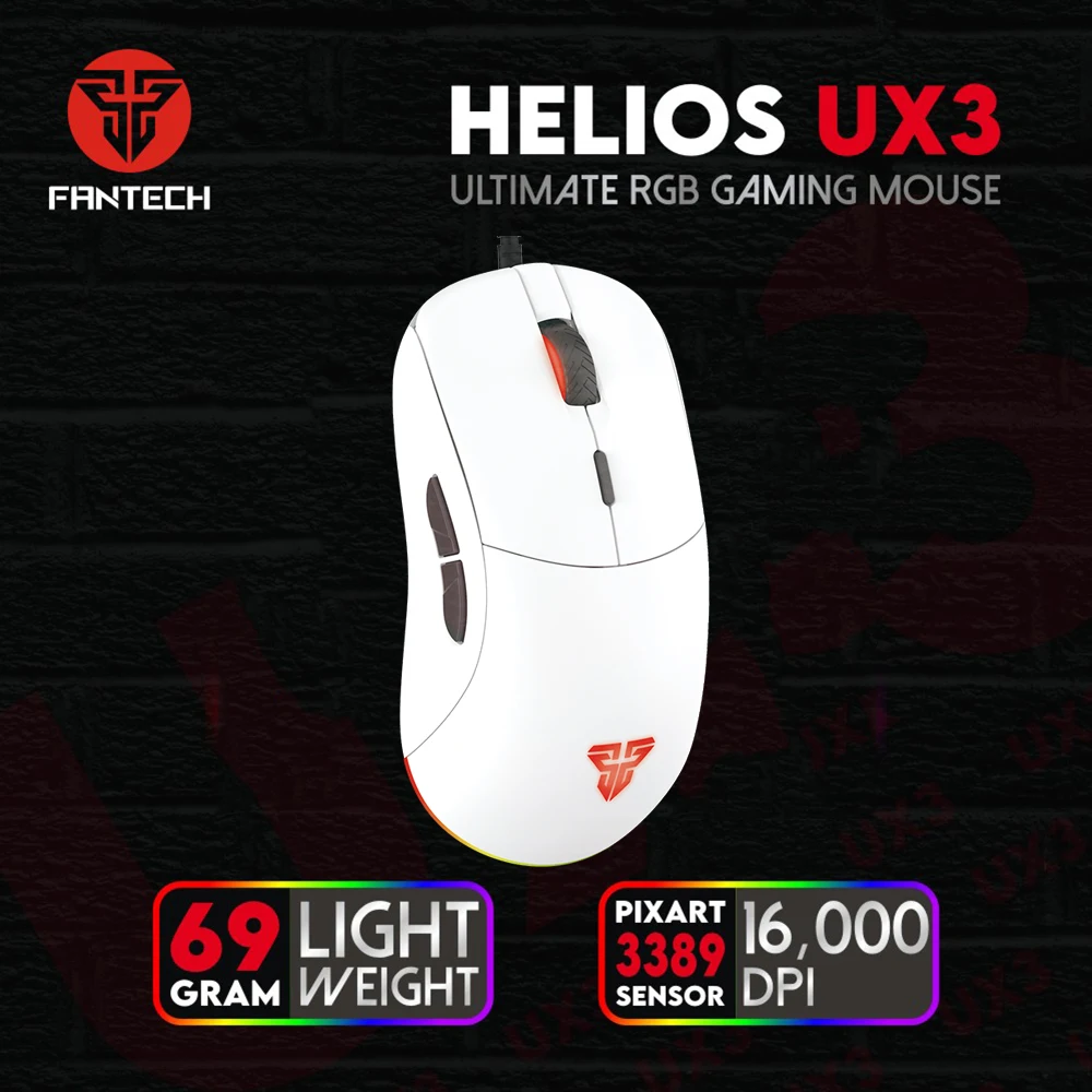 Профессиональная игровая мышь FANTECH UX3 PIXART 3389 16000DPI 1000 Гц эргономичная проводная RGB