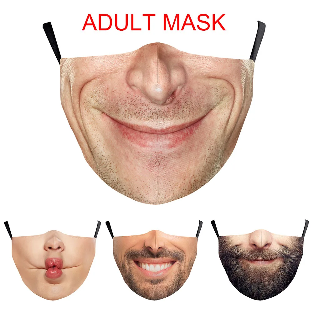 

NEW Funny Big Beard Mouth Cosplay Women's Men Unisex Masks Face Dustproof Street Spots Breathable Halloween Adult Mask