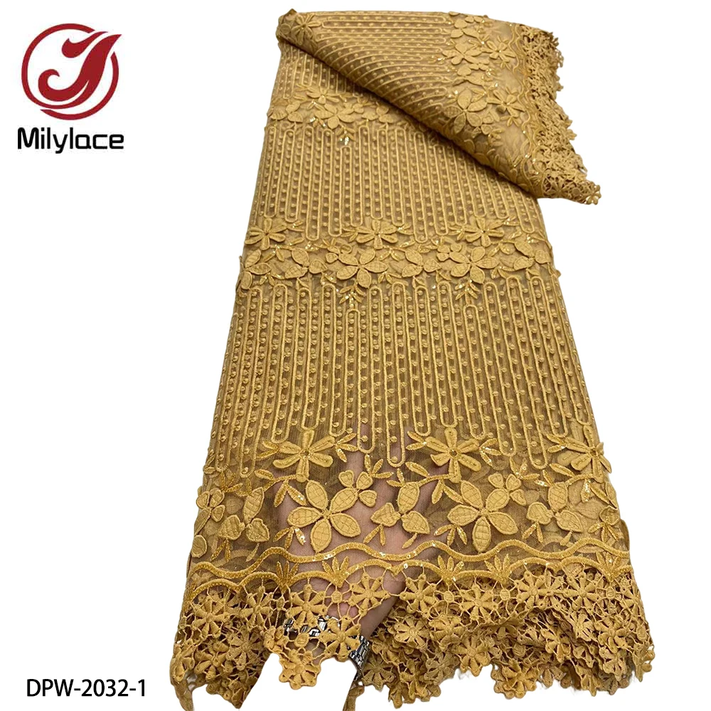 

Latest African Lace Fabric 2022 High Quality Embroidered Nigerian Sequins Lace African Dress Women Wedding 5 Yards DPW-2032