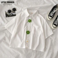 women shirts short sleeve crop top school uniform jk kawaii fresh girls solid elegant preppy style new designer white blouse