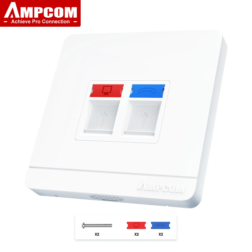 AMPCOM 86 Type Faceplate Computer Socket Panel Network Module RJ11 RJ45 Cable Interface Outlet Wall Socket Electrical Equipment