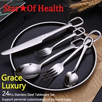 24pcs creativity european style luxury cutlery set knife fork spoon stainless steel tableware elegant dinnerware hangable design