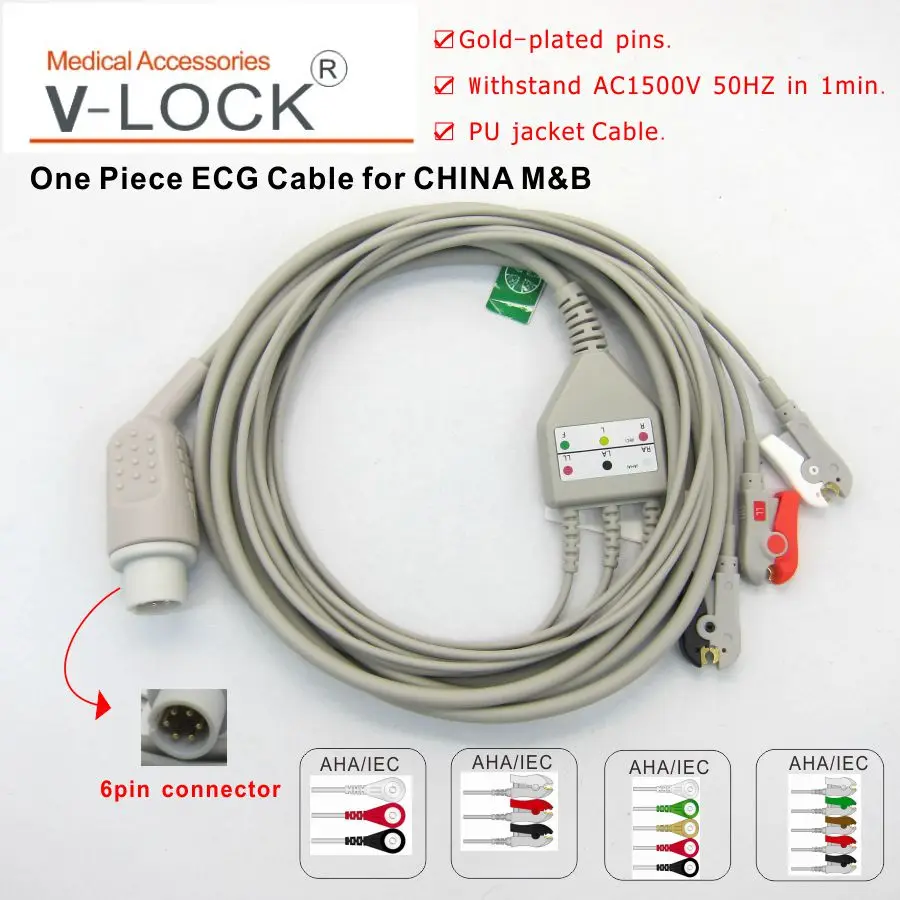 

Цельный ЭКГ-кабель с 3 Проводами, зажим для китайского монитора пациента M & B