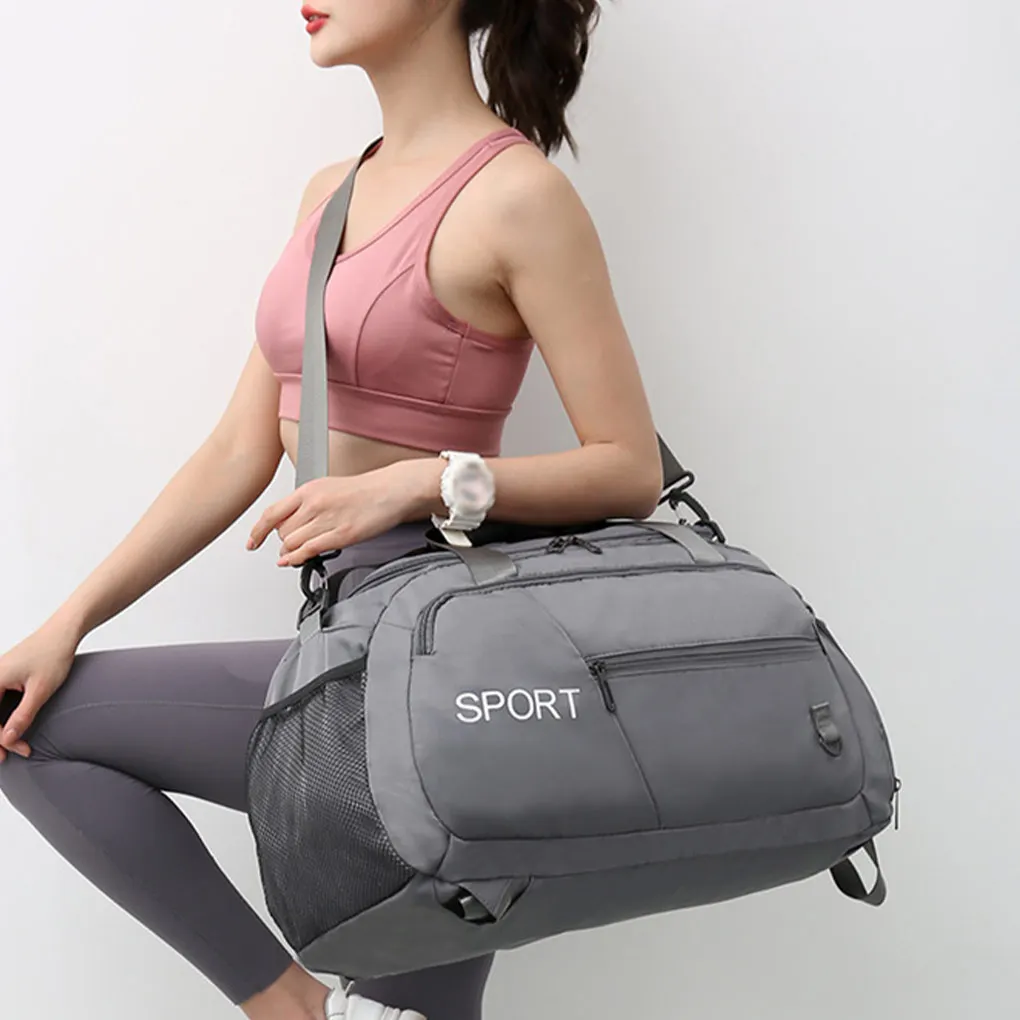 Unisex Fitness Gym Bag Travel Outdoor Sports Storage Pouch Pockets Solid Color Oxford Cloth Shoulder Backpack Green