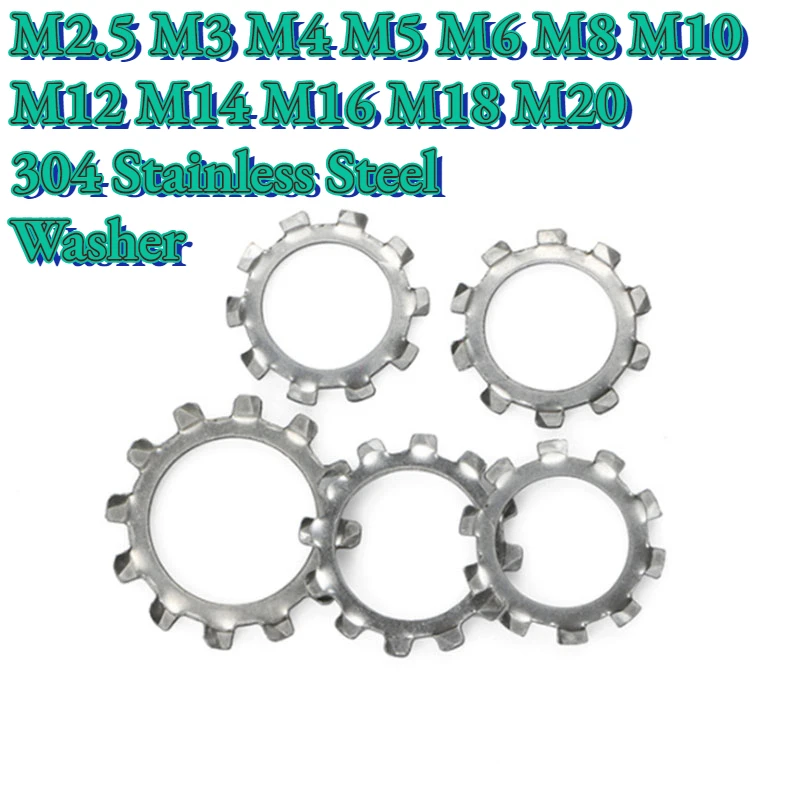 

10/20/50/100/200pcs 304 Stainless Steel Lock Washer External Tooth Anti-loosening Gasket Multi-tooth Self-locking M2.5-M20