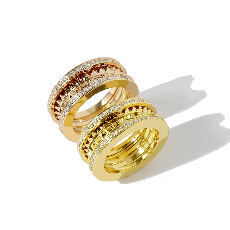 

Fashion ring jewelry personality high quality light luxury personality titanium steel years gear diamond spring shape