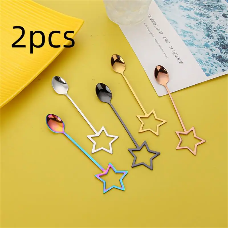 

2PCS 304 Stainless Steel Spoon Creative Star Gold Coffee Home Ice Cream Dessert Spoon Tablet Fork Decoration Tableware