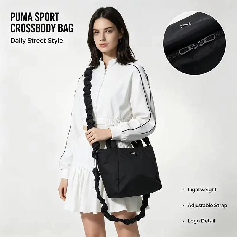 Фото Спортивная сумка Puma Hot Crossbody, черная, на плечо, с регулируемым ремнем, легкая, прочная, универсальная, для повседневного уличного стиля, кэжуал-сумочка №1