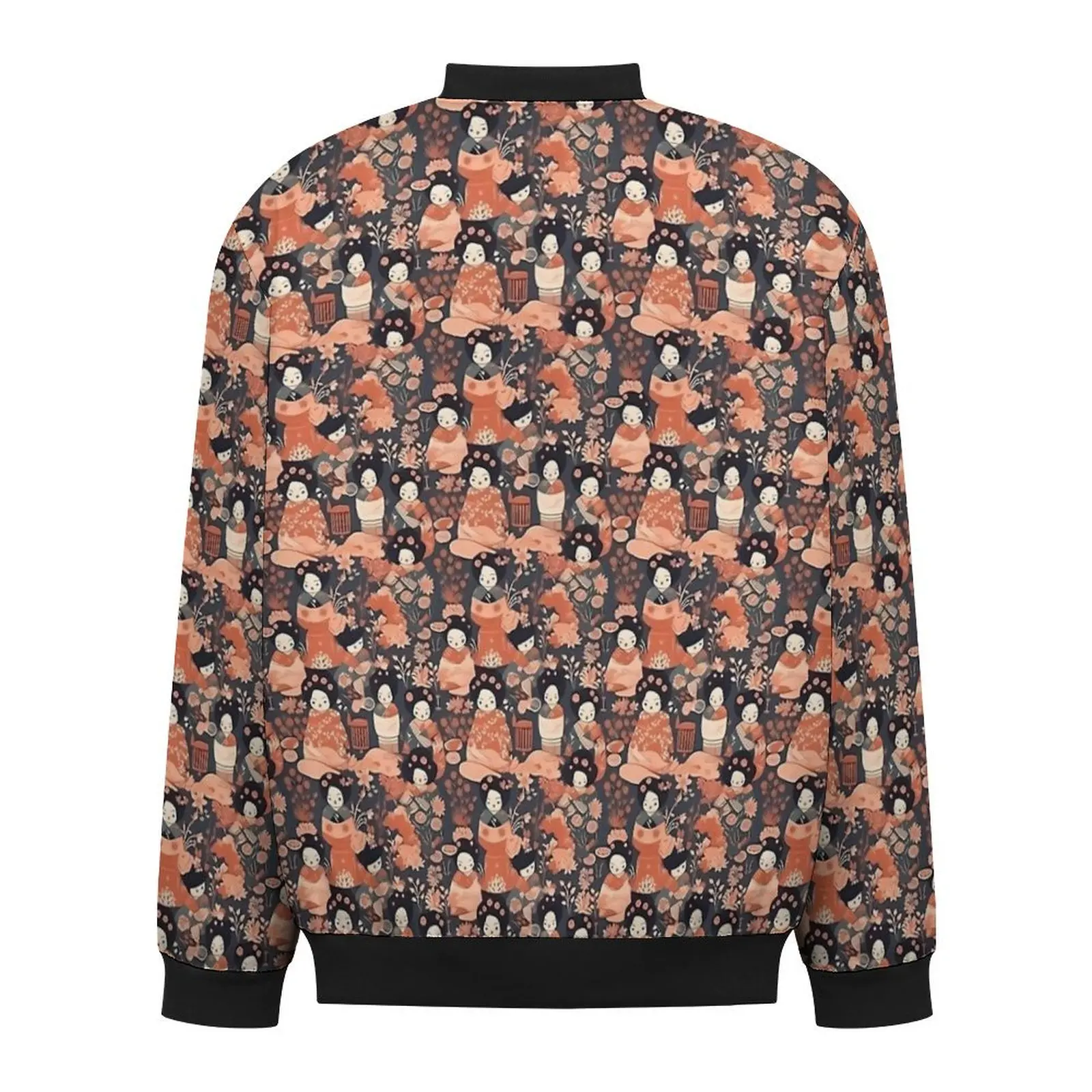 Japanese Dolls Kokeshi Kimono Casual Jackets Mens Coats Autumn Streetwear Jacket Zipper Graphic Outerwear Windbreakers