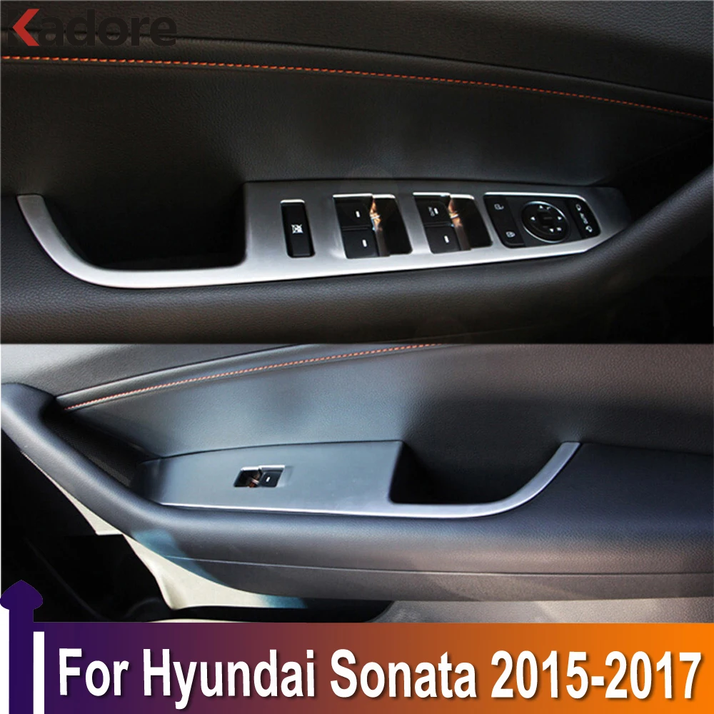 

For Hyundai Sonata 2015 2016 2017 Interior Accessories Window Lift Switch Button Cover Trims Door Armrest Panel Frame ABS Matte