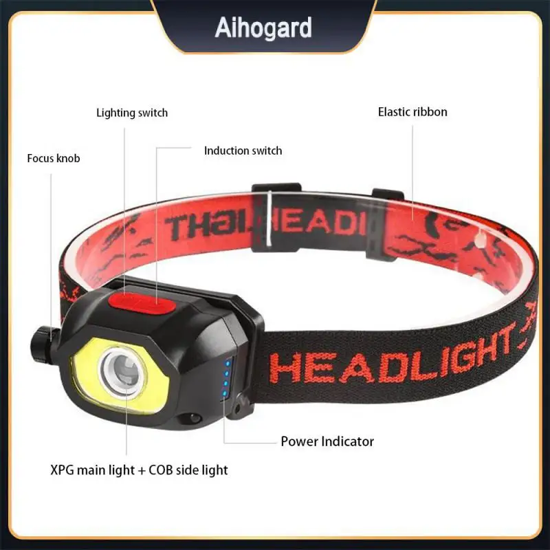 

Intelligent Sensing Headlamp Waterproof Headlight Usb Rechargeable Cob Led Head Torch Camping Supplies High Lumens Floodlight