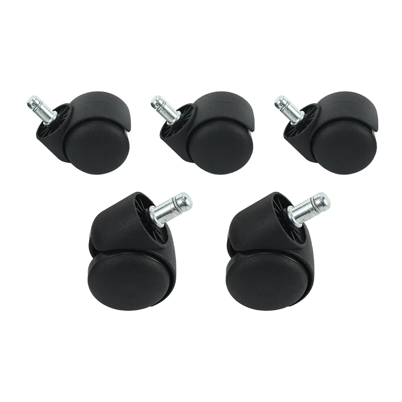 

50mm Office Chair Roller Castor Wheels - Set of 5 - Black Chair Caster Replacement Safe Roller Furniture Hardware