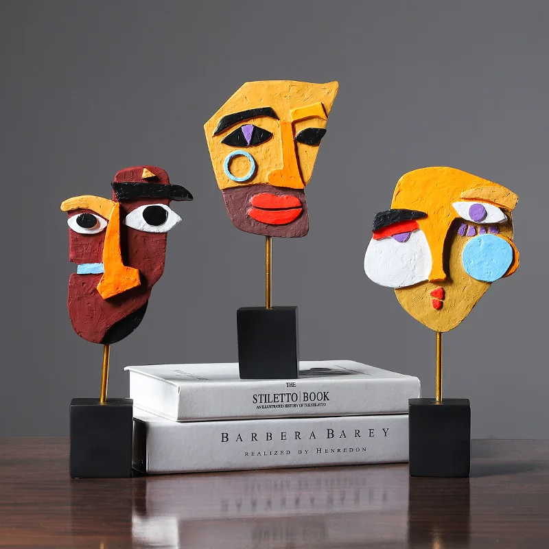 

Resin Abstract Human Face Art Painted Figurines for Interior Home Living Room Entrance Office Decoration Accessories
