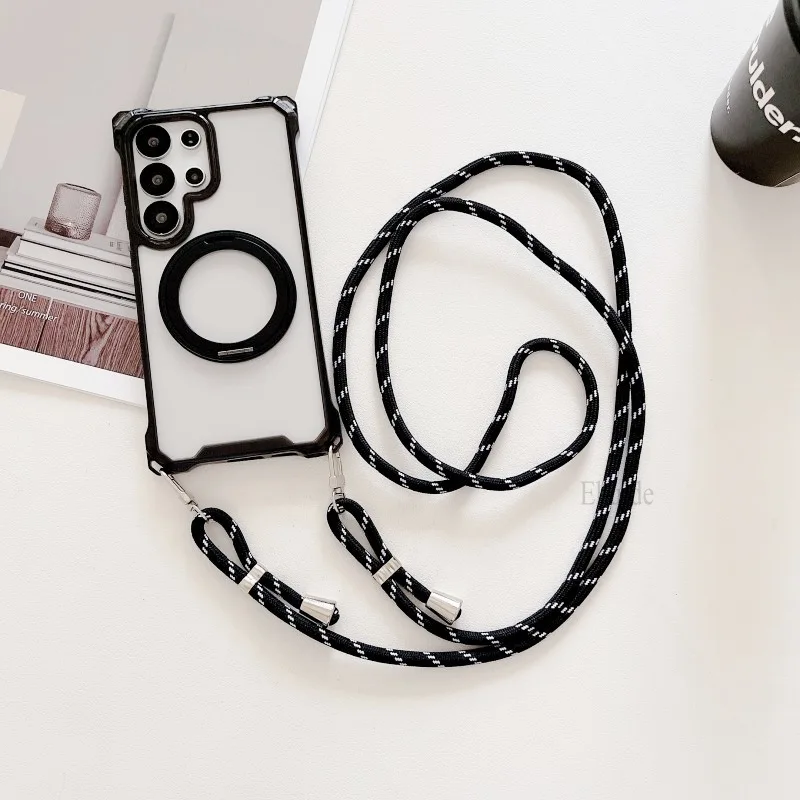 Фото Магнитный чехол для Samsung Galaxy A56 A36 A16 A55 A35 A15 S24 Plus S25 Ultra для Magsafe Rotation Crossbody Ремешок Обложка №3