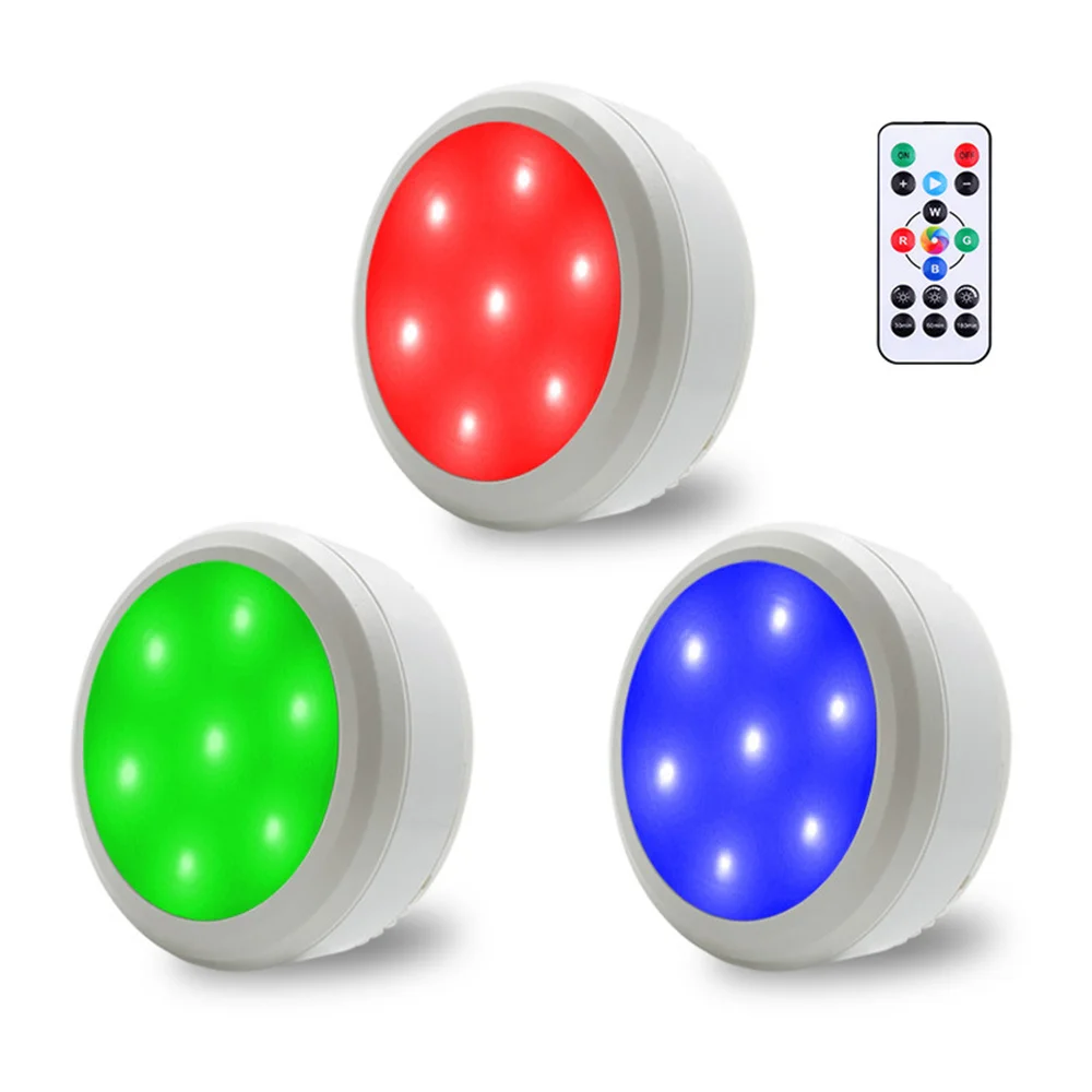 

80MM RGB Color Led Puck Light Battery Powered Bright Closet Lamp Indoor Usage for Bedroom,Foyer,Corridor,Stairs
