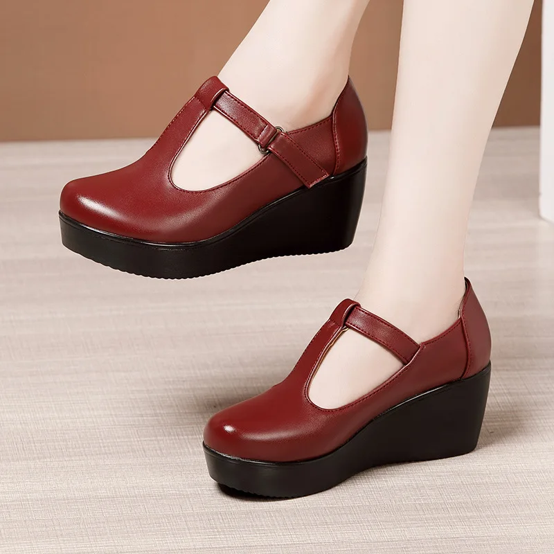 

Small Size 32-43 Vintage T-strap Thick Platform Wedges Pumps Women 2022 Spring Fall High Heels Gladiator Shoes for Mother Dance