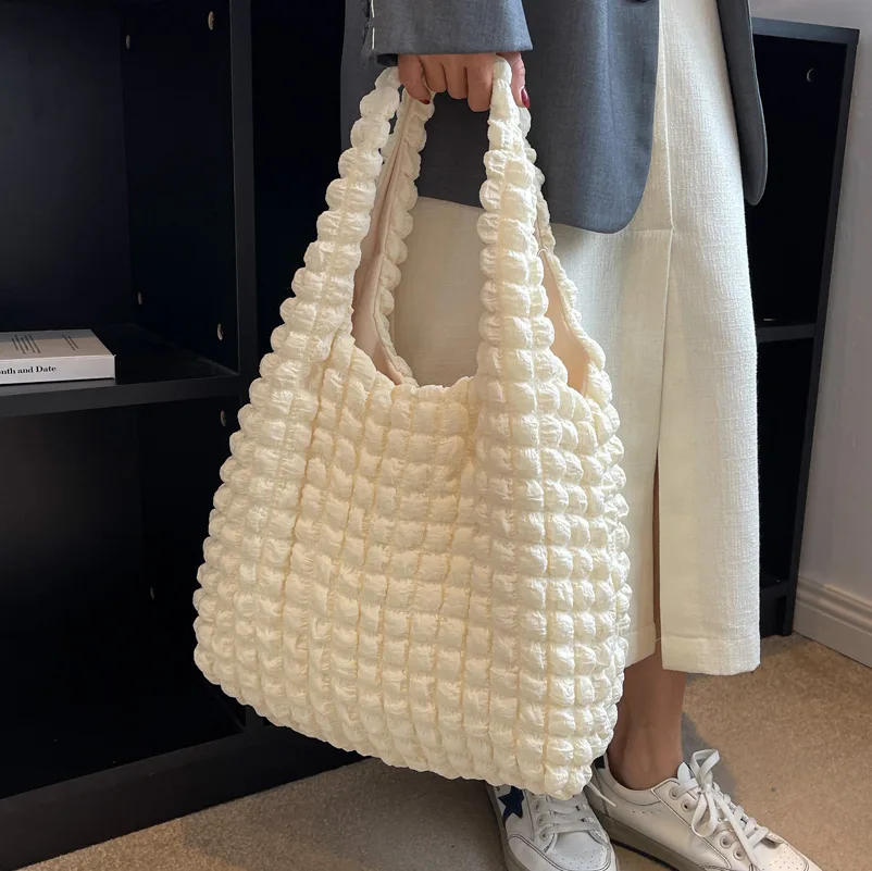 

Lady Bags Shoulder Bags For Women 2022 Large Capacity Plaid Design Tote Bag Fleece Padded Bag HandBag
