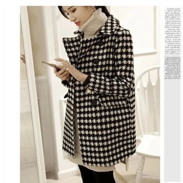 

2023 Early Spring and Autumn New Double breasted Mid length Coat Cocoon Woolen Coat Women's Wear