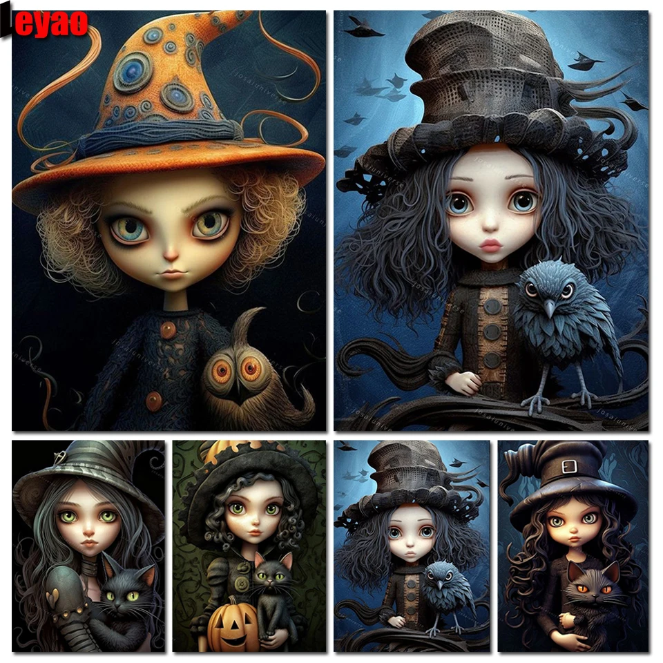 

Алмазная 5D картина Witch Girl для творчества, мультяшная полноформатная круглая Алмазная вышивка, мозаика, вышивка крестиком, украшение для дома, подарки
