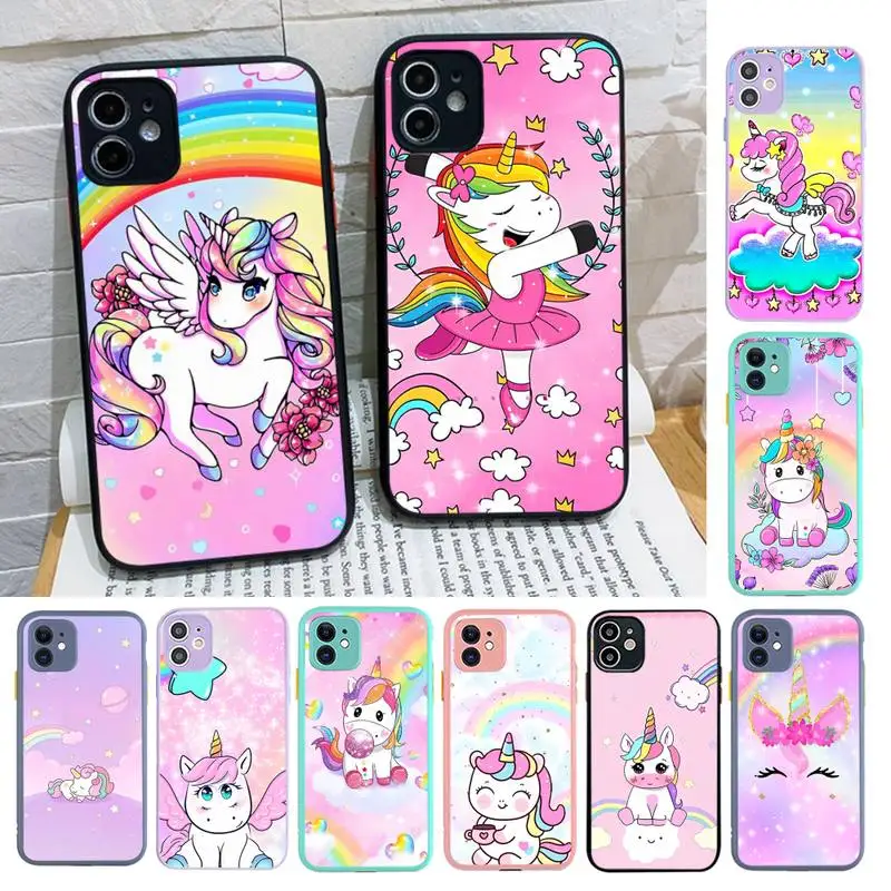 

Pink Unicorn Rainbow Phone Case for iPhone X XR XS 7 8 Plus 11 12 13 pro MAX 13mini Translucent Matte Case