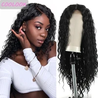 natural black water wave part lace wig long curly wig for black women synthetic wavy lace wigs cosplay parrucca donna