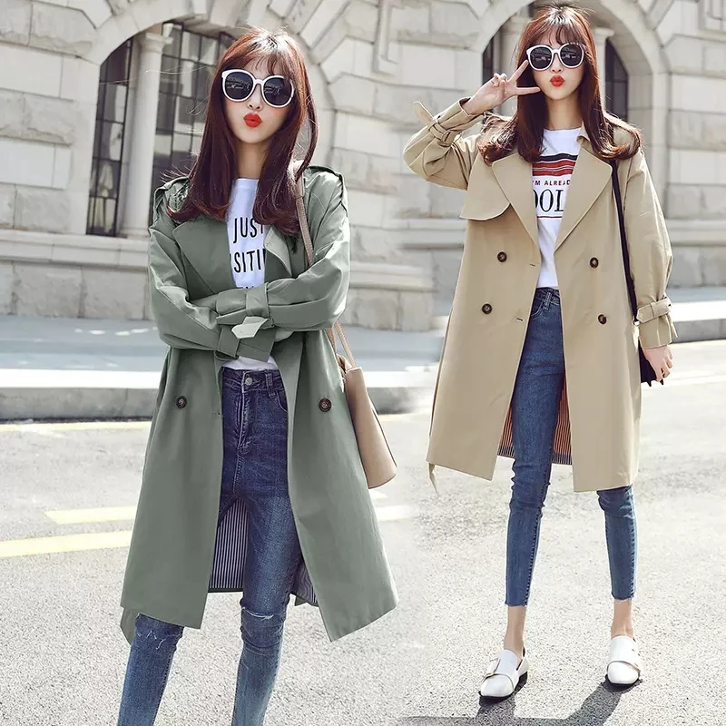 

4-color Trench Coats Female Mid-length Korean Loose Black Temperament 2023 New Autumn Khaki Versatile Cotton Windbreaker Woman