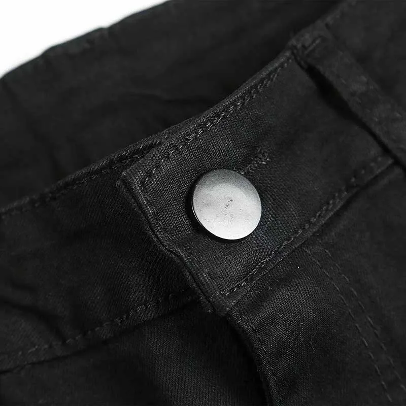 Men's Elastic Tight Fit Jeans Pants Streetwear Holes High Waisted Zipper Pencil Pants Summer 2023 Newhigh Quality Black Trousers
