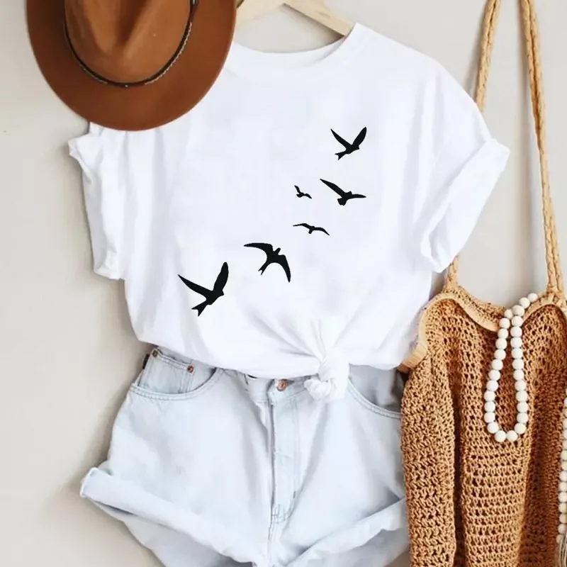 

2022NEW Cartoon Bird New Lovely Cute Trend 90s Style Fashion Summer Lady Print Tee Graphic T Top Female Tshirts Clothes T-Shirt