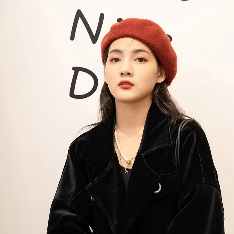 Однотонный шерстяной берет для мужчин и женщин шапки осенне-зимняя теплая