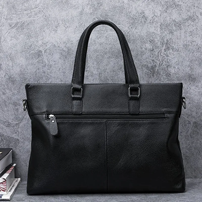 Genuine Leather Men Zipper Briefcase Bag Business Laptop Bag Luxury Handbag For Document Male Office Shoulder Messenger Bag
