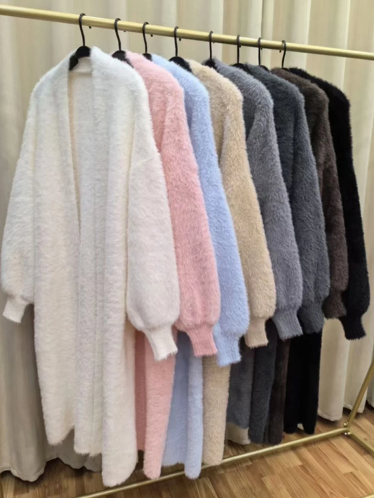 Plush Velvet Soft Glutinous over-the-Knee Thickened Mink Coat Autumn and Winter New Lazy Temperament Long Warm Knitted...