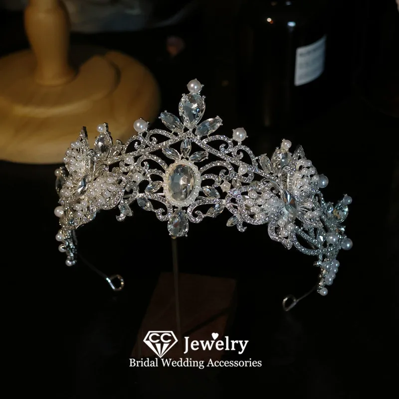 

CC Wedding Tiaras Women Hair Accessory Bridal Headpiece Engagement Jewelry Butterfly Shape Imitation Pearl Shining Diadem AN390