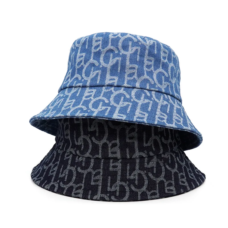

Luxury Brand Letter Fisherman Hat Women Men Denim Bucket Hat Spring and Summer Sun Bucket Designer
