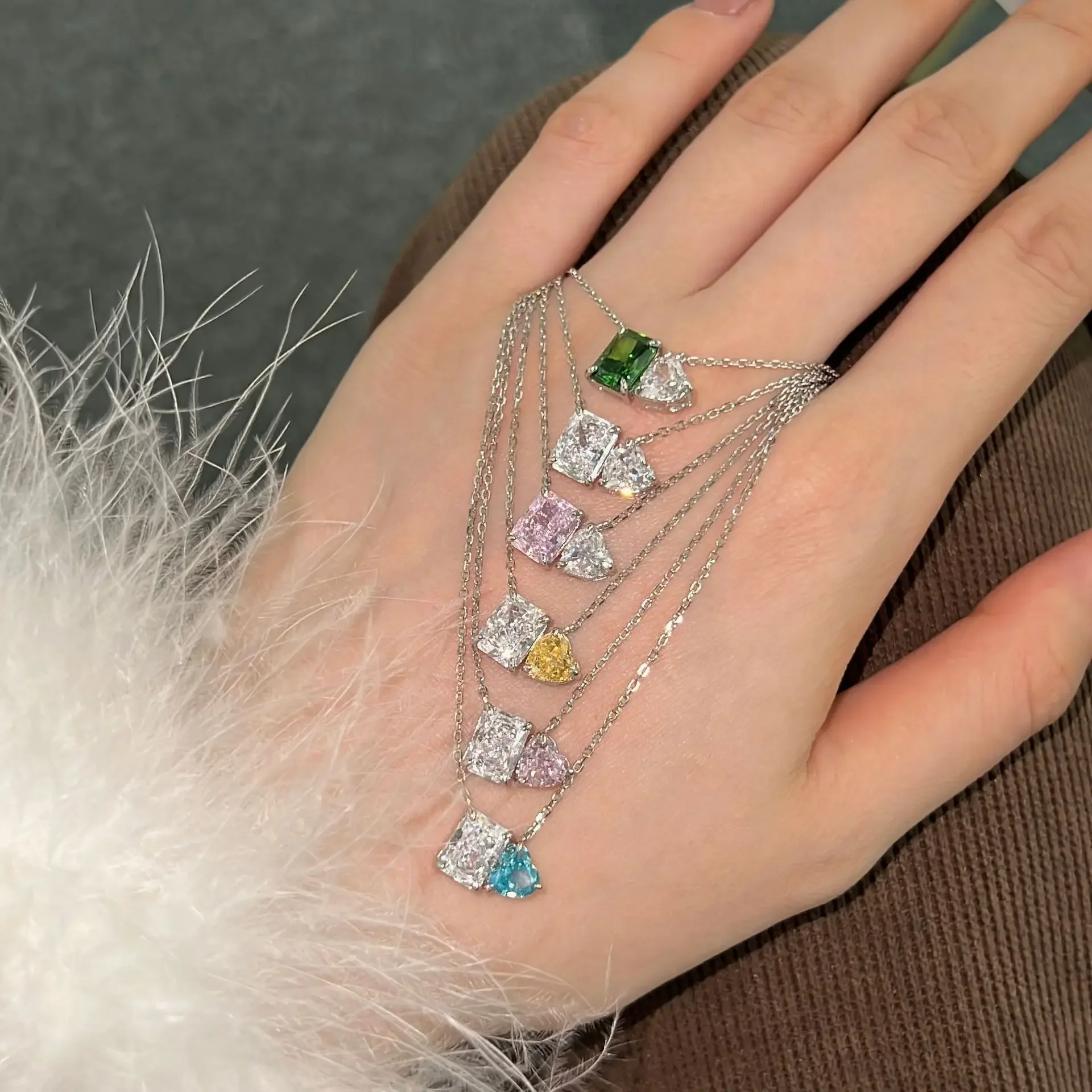 Женское ожерелье из серебра 925 пробы с подвеской в виде квадратного сердца