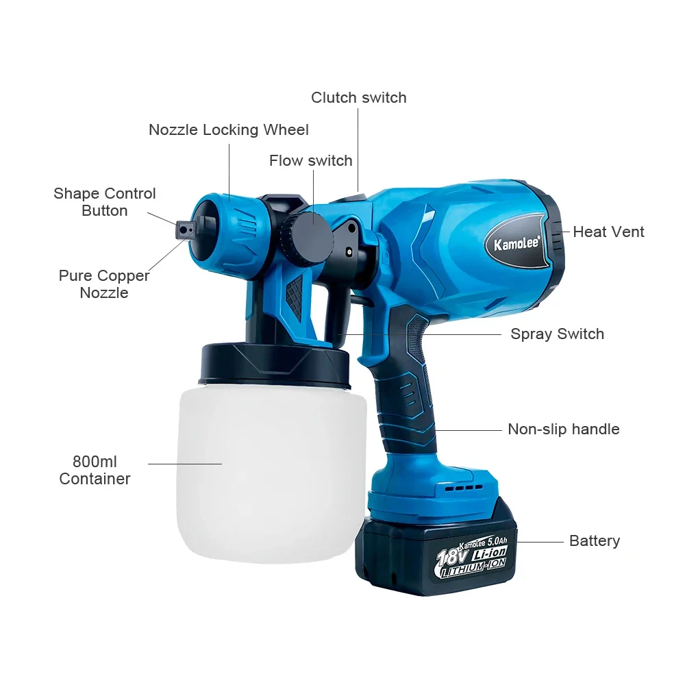 Kamolee 800 мл беспроводной электрический распылитель краски бытовой