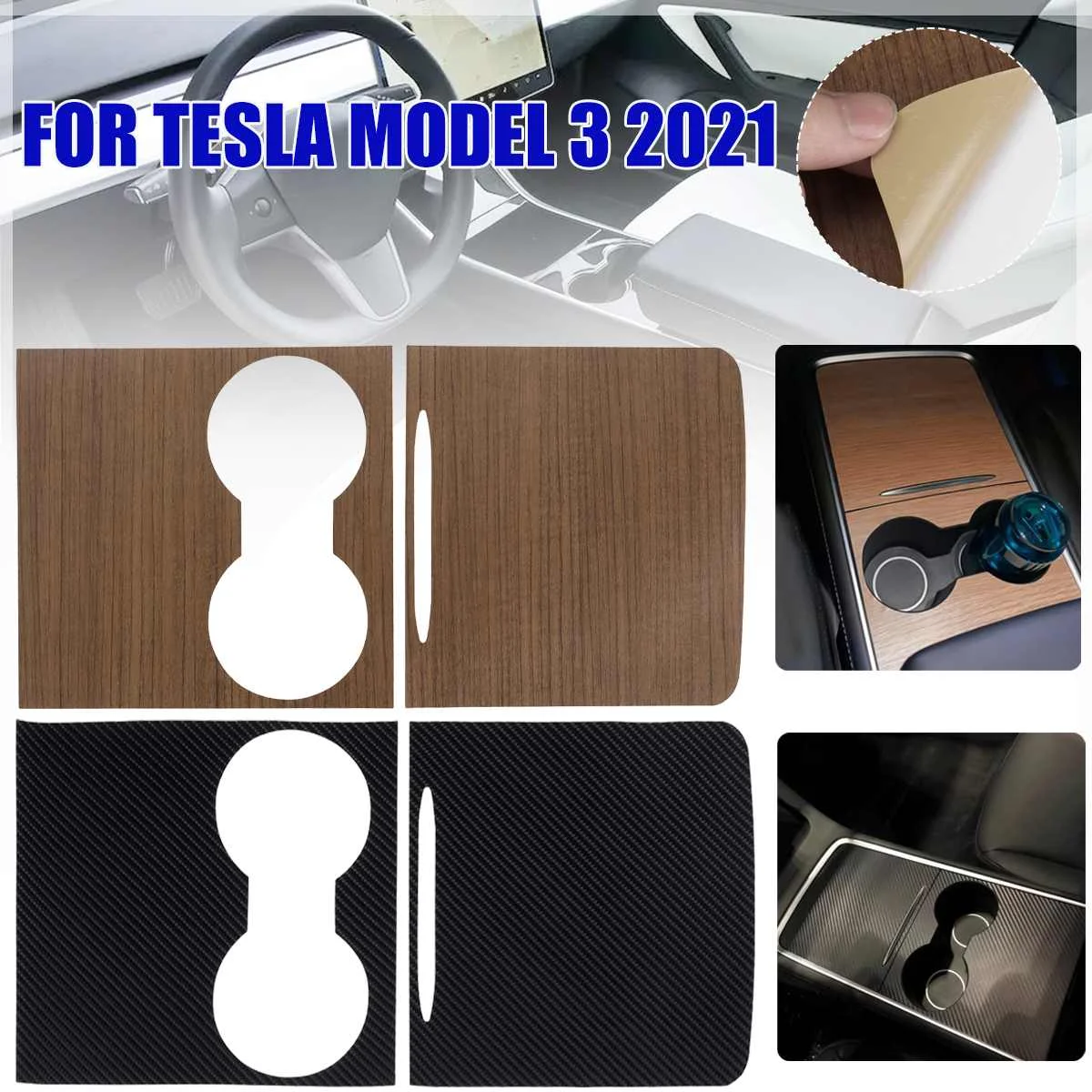 

Set Car Central Control Panel Sticker Interior Film Wood Grain Center Console Accessories For Tesla Model 3 2021 Model Y 2022