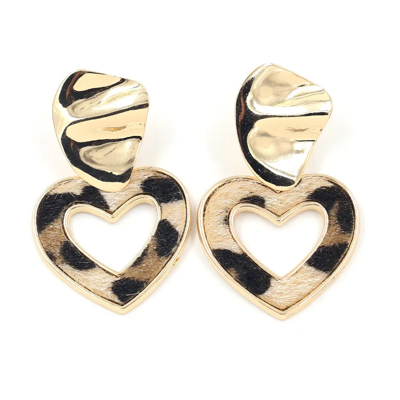 

Love Pendant Leopard Print Heart Drop Earrings Animal Skin Black Zebra Ethnic Heart Pattern Dangle Jewelry For Women Gift