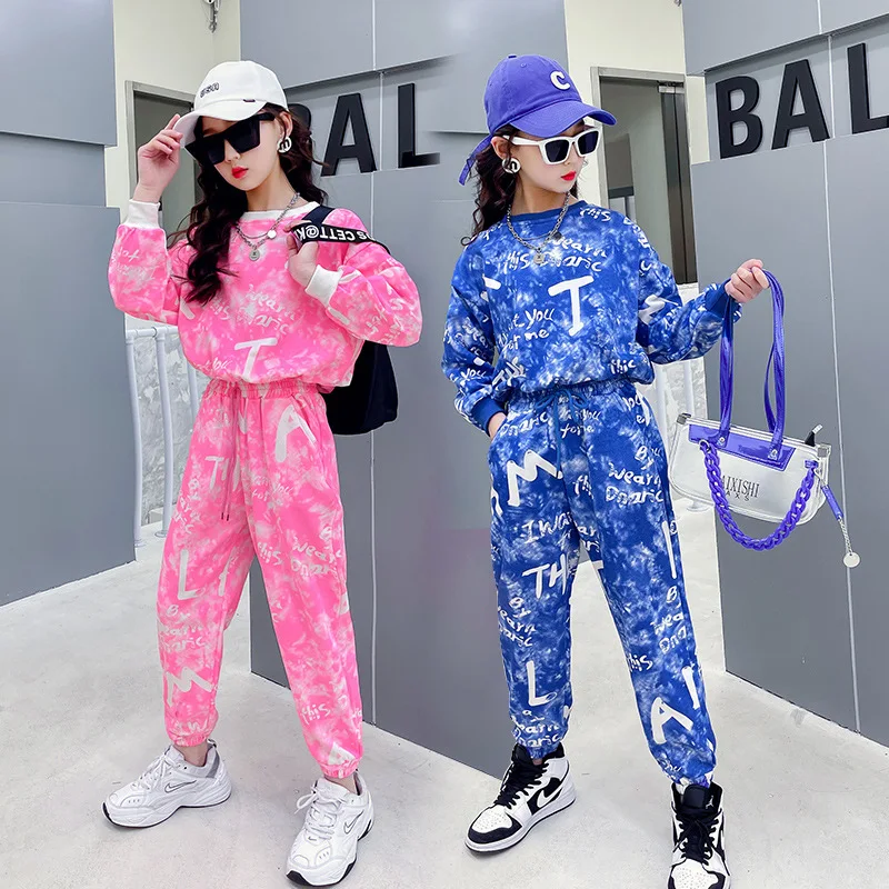 

Girls fashion casual sports suit 2022 colorful sweater spring new casual overalls two-piece set
