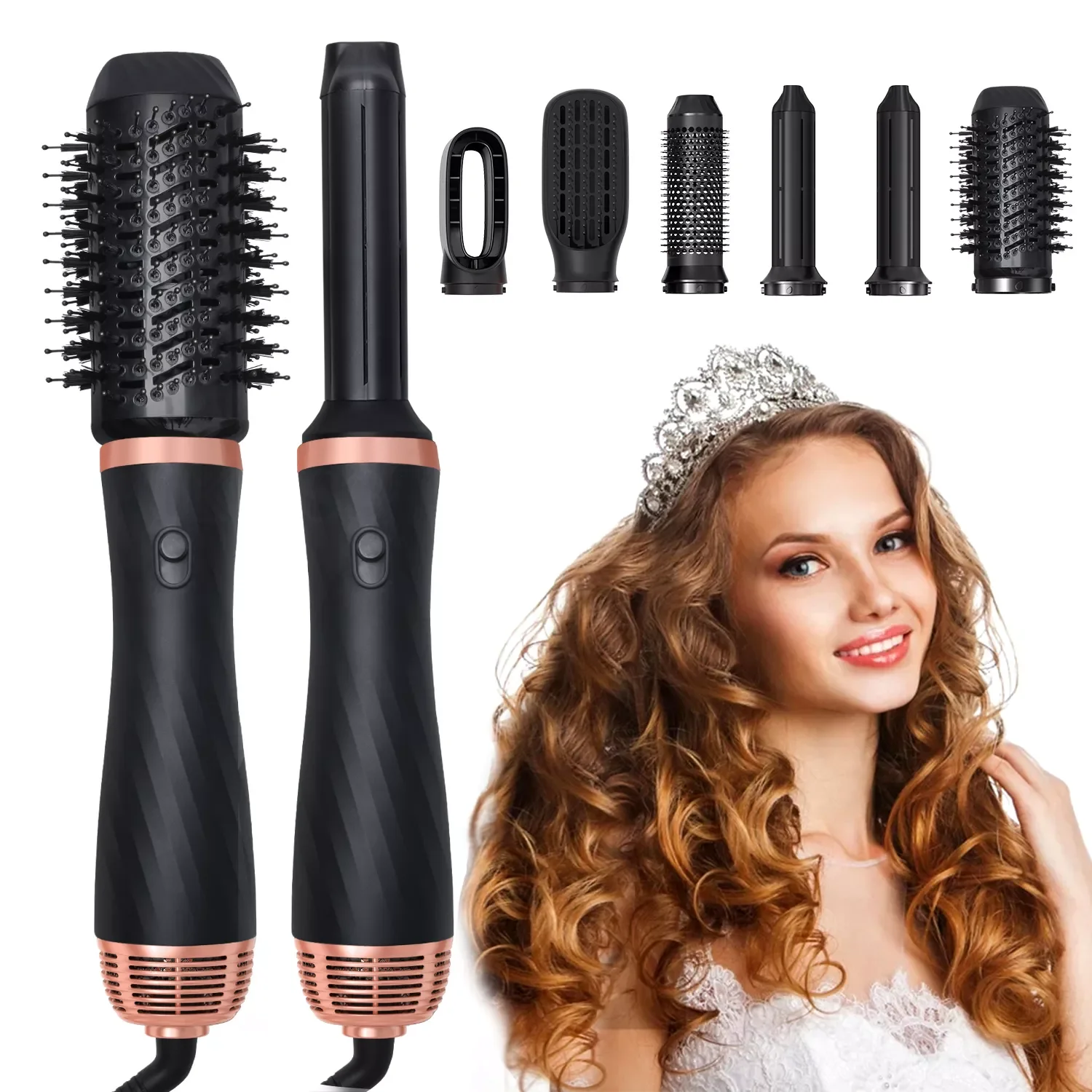

NEW 6 in 1 Hair Dryer Brush Curling Iron 1000W Dryer and Straightening Brush Negative Ionic Dryer Air Styler Hot Air Brush