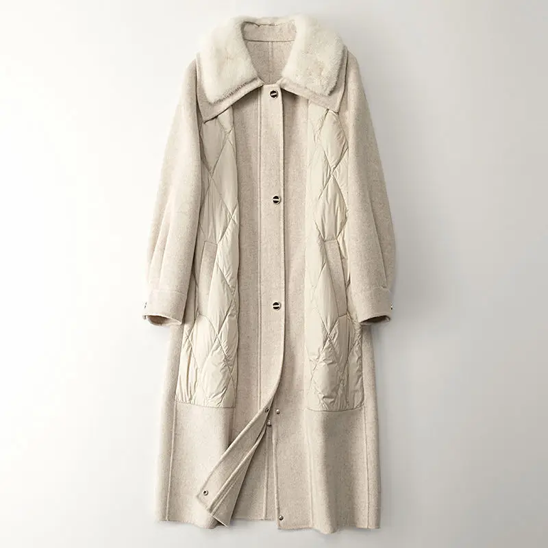 

white goose down 2023 autumn and winter fashionable mink fur collar new product long women's down jacket coat