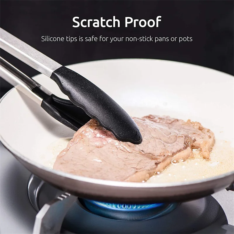 

Silicone Bbq Grilling Tong Kitchen Cooking Salad Bread Serving Tong Non-Stick Barbecue Clip Clamp Stainless Steel Tools Gadgets