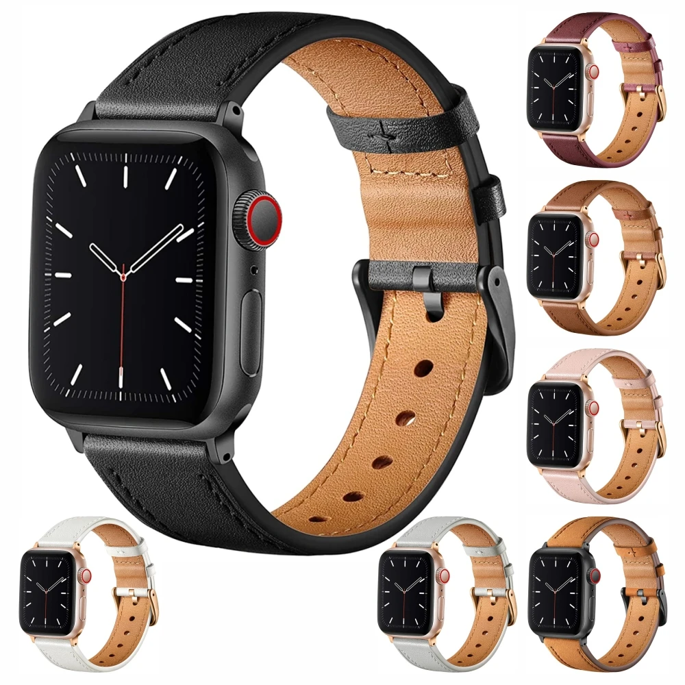 Compatible with Apple Watch Strap - Genuine Leather loop Straps Replacement Band for iWatch Strap Series 7/6/SE/5/4/3/2/1