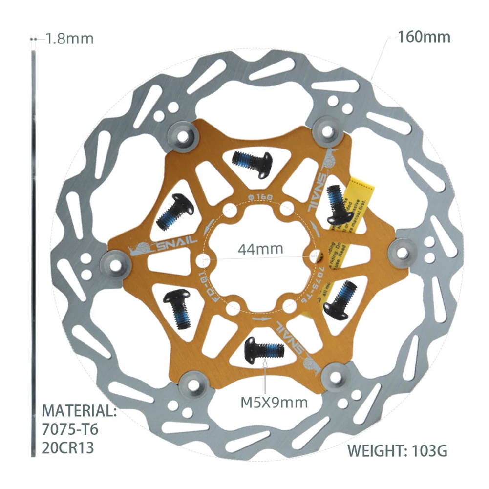 

Outdoor Brake Disc Floating 103g 160mm 2mm Width Fast Heat Dissipation Lightweight Design Steel + Aluminum Alloy