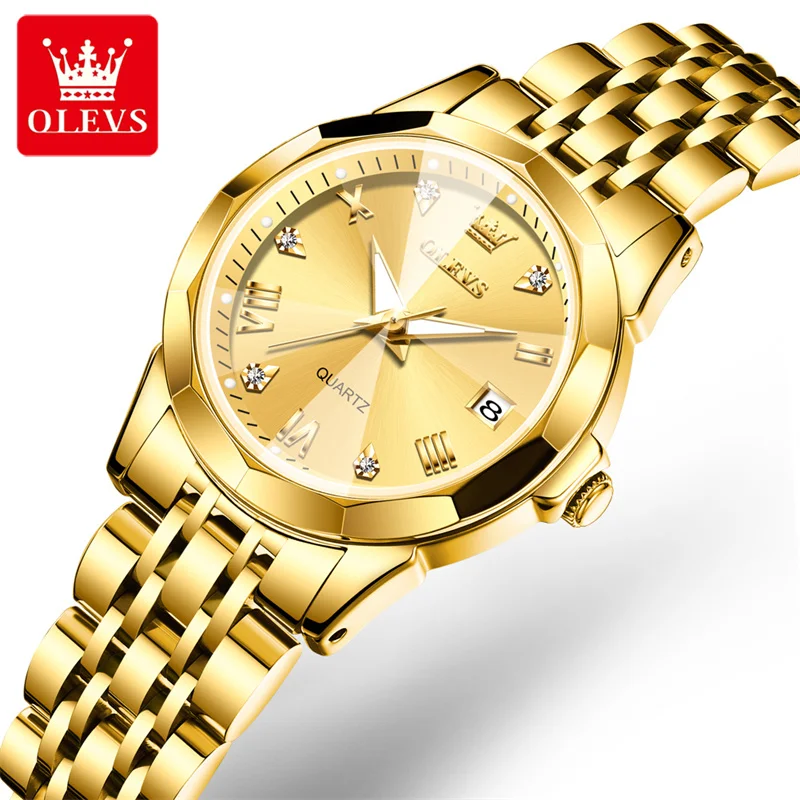 OLEVS Fashion Women Dial Girls Wrist Watches Female Gold Quartz Watches Ladies Rhinestone Clocks Reloj Mujer