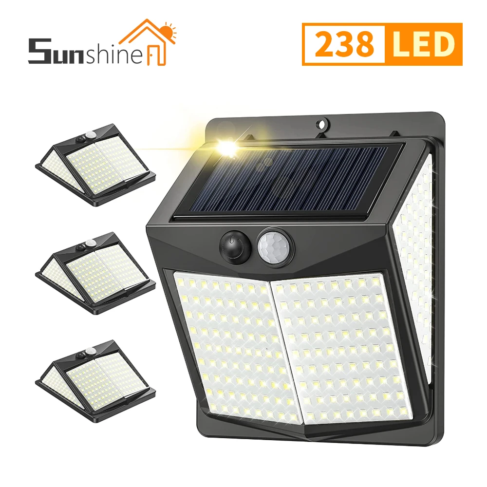 4PCS Solar Light Human Body Sensor238 LED Solar Wall Lamp IP65 Outdoor Light Automatic adjust Brightness Garden Light Chirismas