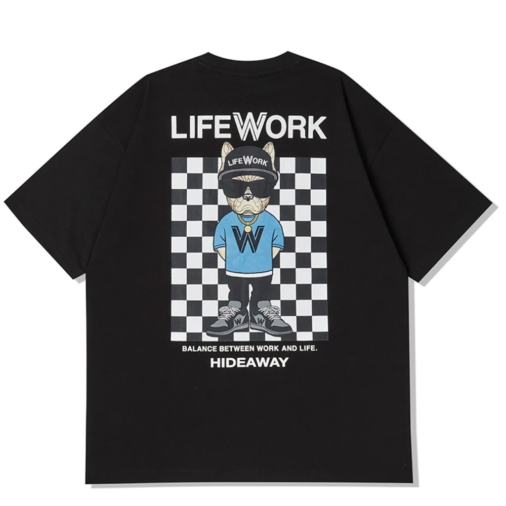 Summer T-Shirt Man Korean Trend Dog Print Hip Hop Lifework T Shirts For Women Oversize Unisex Streetwear Tshirt Cotton Tee Top