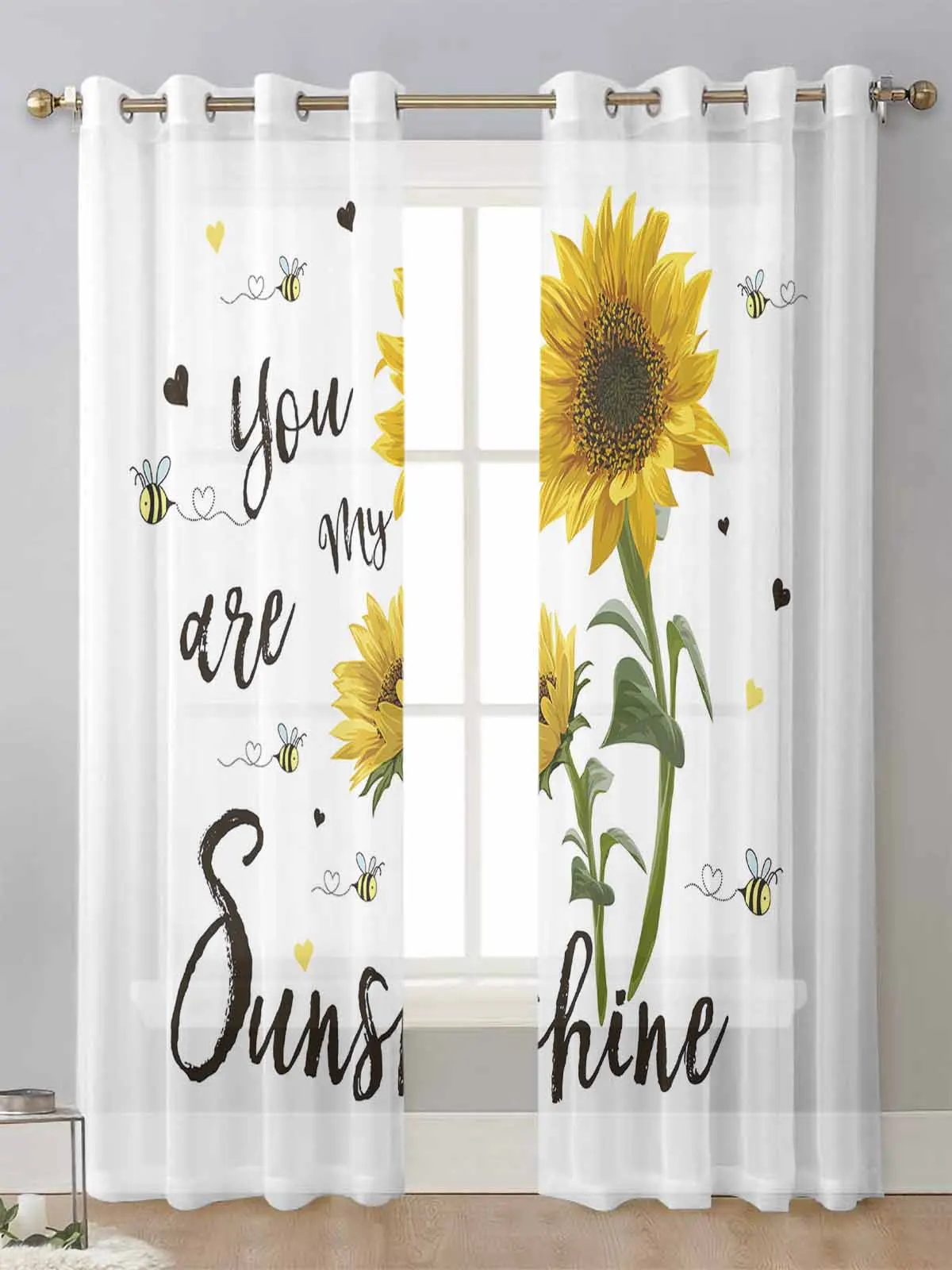 

Sunflower Bee White Sheer Curtains For Living Room Window Screening Transparent Voile Tulle Curtain Cortinas Drapes Home Decor