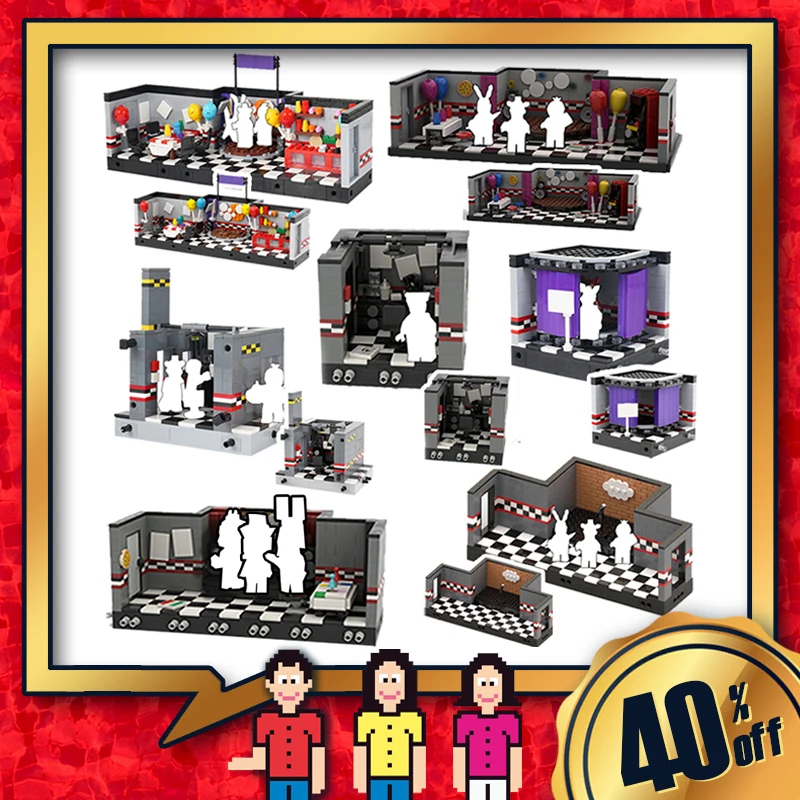 

nights at restaurant building blocks bear action figures Bunny game characters security office show stage scene horror game toys