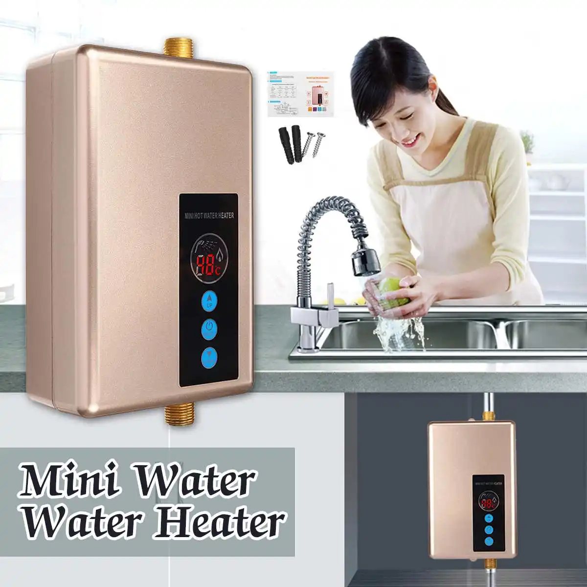 

220V 5500W Mini Electric Water Heaters Instant Kitchen Fast Heating Intelligent Electric Tankless Water Heater