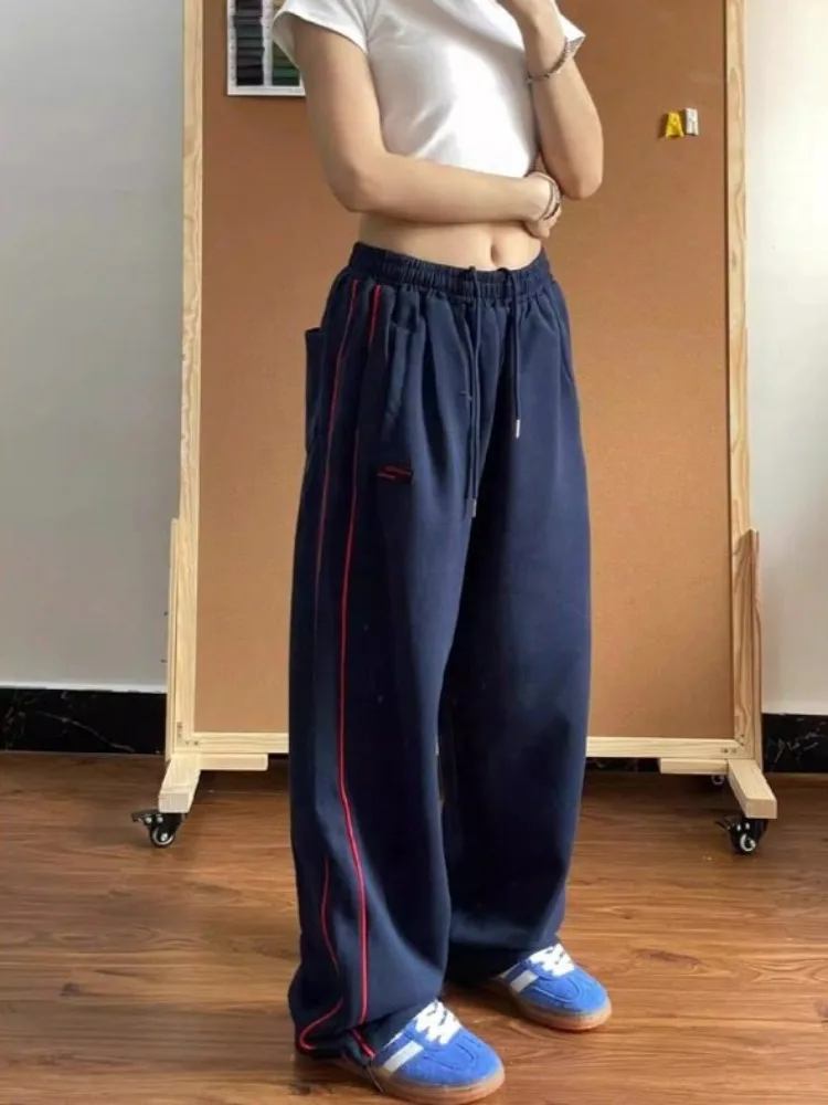 HOUZHOU винтажные мешковатые черные теплые спортивные штаны женские Y2k в полоску